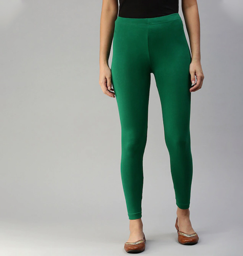 Women Green Solid Ankle-Length Leggings